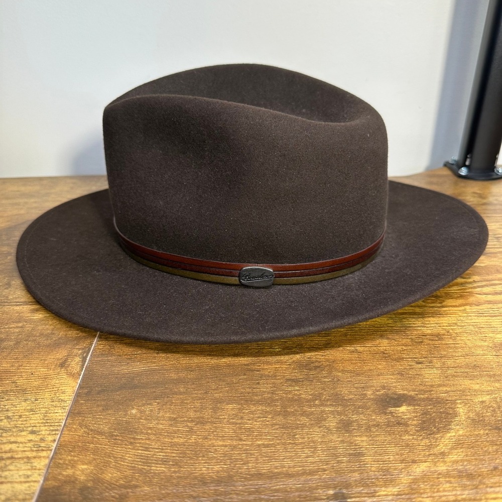 Vintage Borsalino Mens Dark Brown Fur Felt Fedora Hat Leather Band Made in Italy